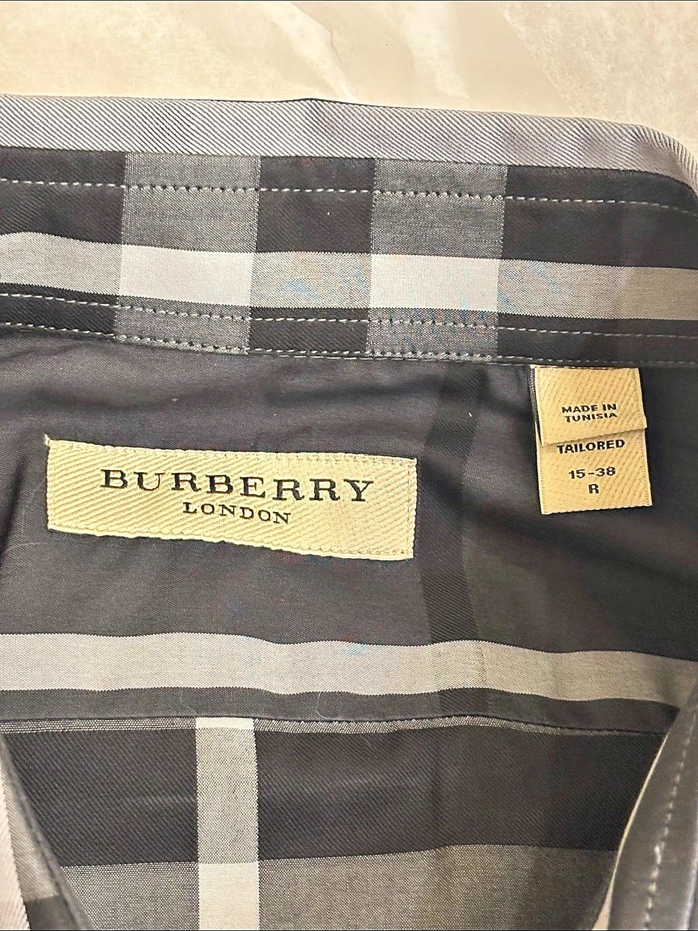 Burberry London Tailored Check Cotton Shirt Gray & Black XL